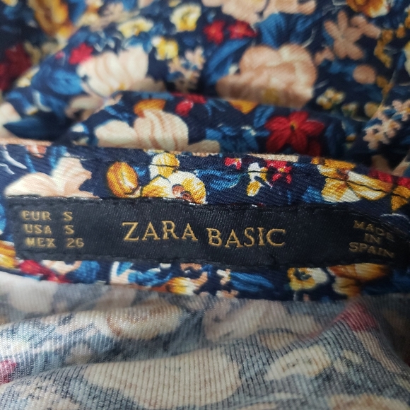 ZARA Basic Floral Drop Sleeve Tie Shift Dress S - Picture 2 of 8